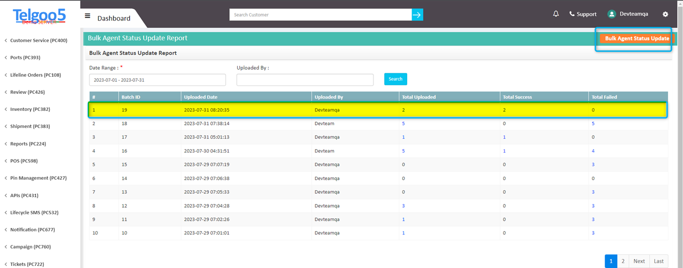 Change Agent Status – Telgoo5 Support